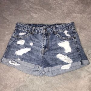 Distressed Mid-Rise Jean Shorts